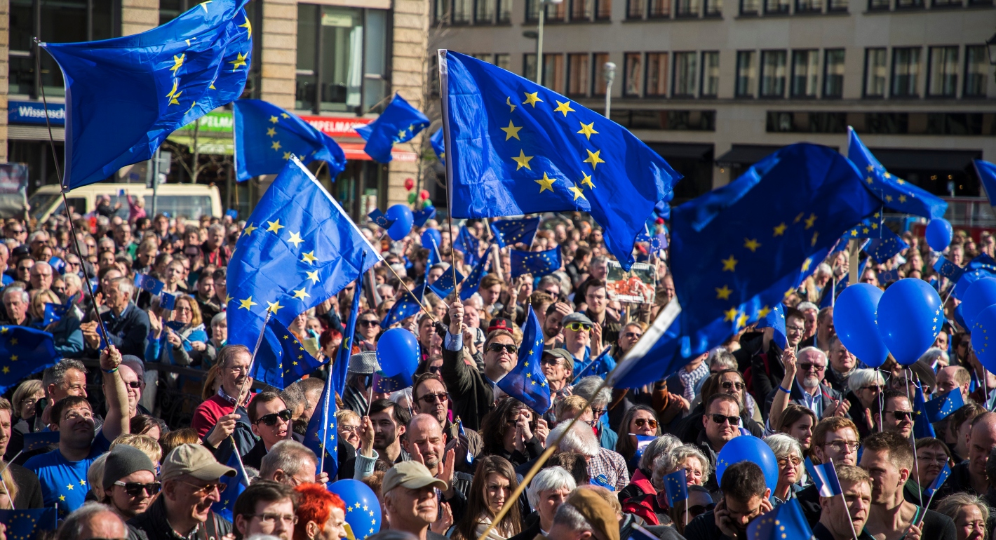 Europe flags citizens demonstration