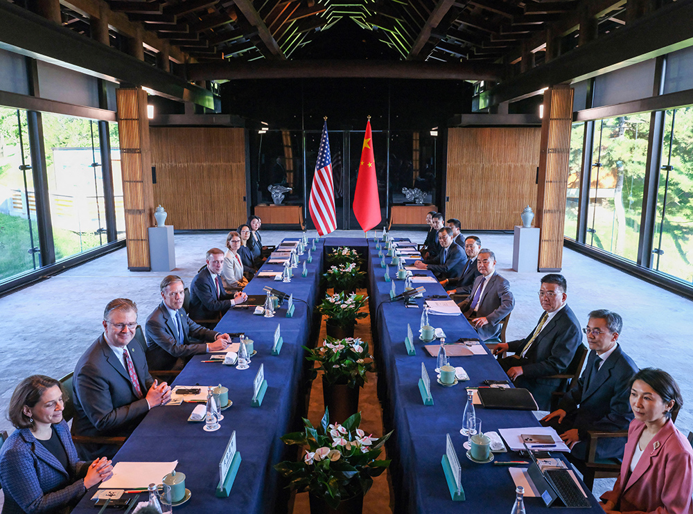 National security adviser Jake Sullivan and Minister for Foreign Affairs Wang Yi’s fifth and final strategic
	channel meeting on August 28, 2024, in Beijing. Credit: Alamy / Xinhua News Agency