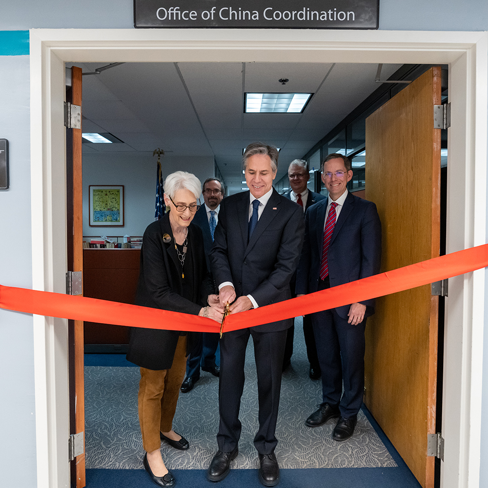 Secretary of state Antony Blinken and deputy secretary of state Wendy Sherman launch the Office of China
	Coordination, or China House, on December 16, 2022. Credit: U.S. State Department photo by Ron Przysucha.