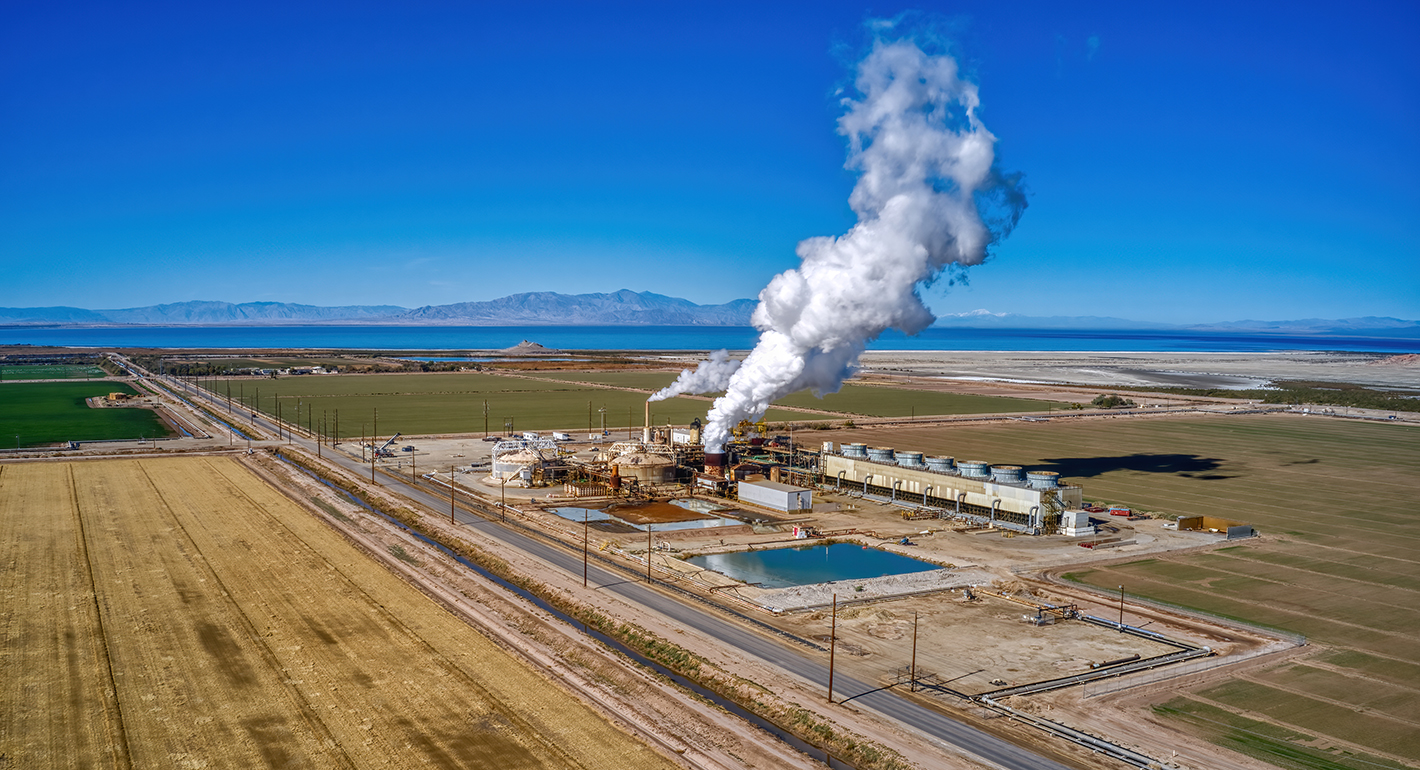 Aerial View of a Geothermal Energy Plant in the Imperial Valley of California near the Salton Sea