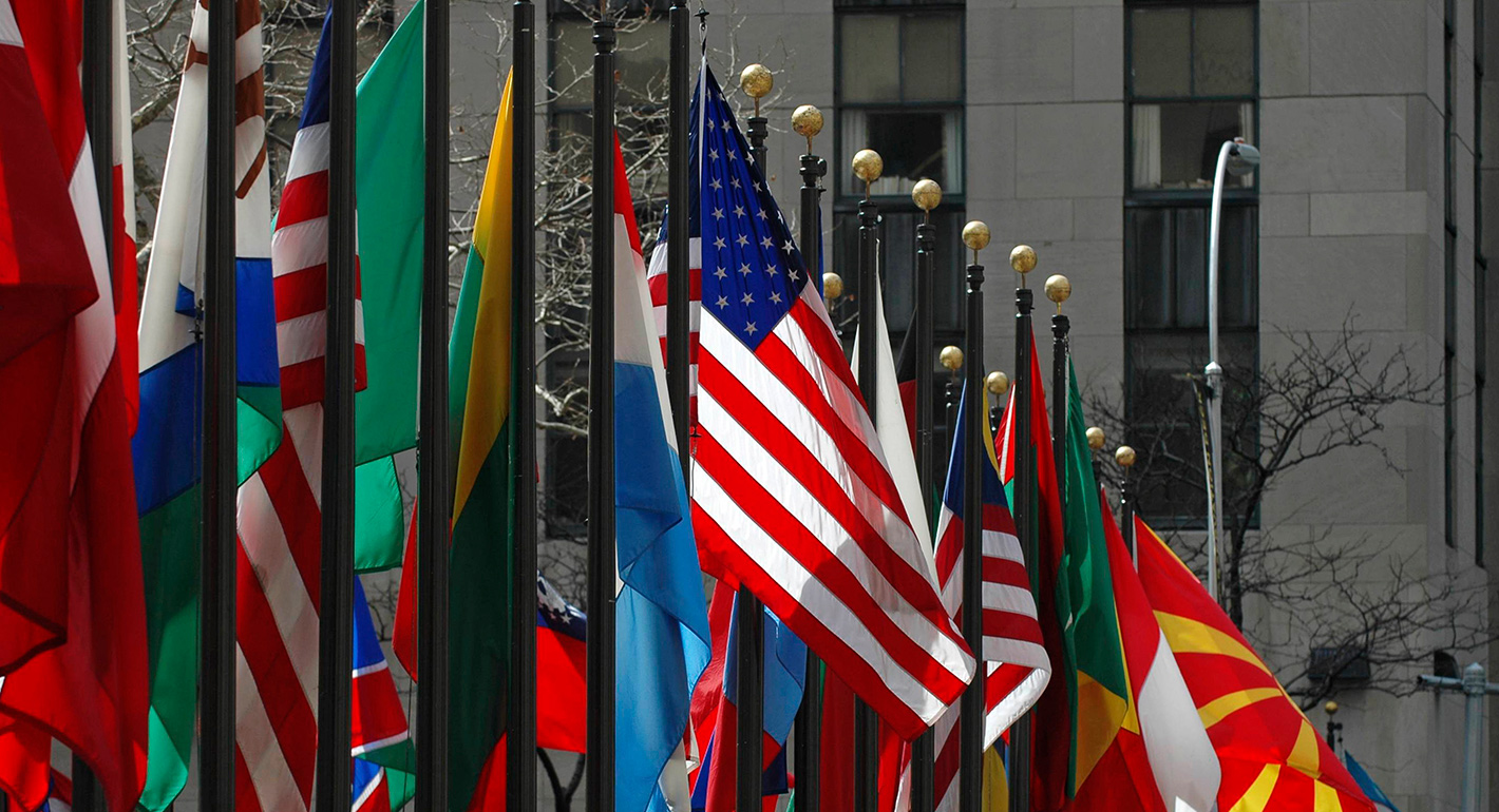 Line of flags from all different countries and nations