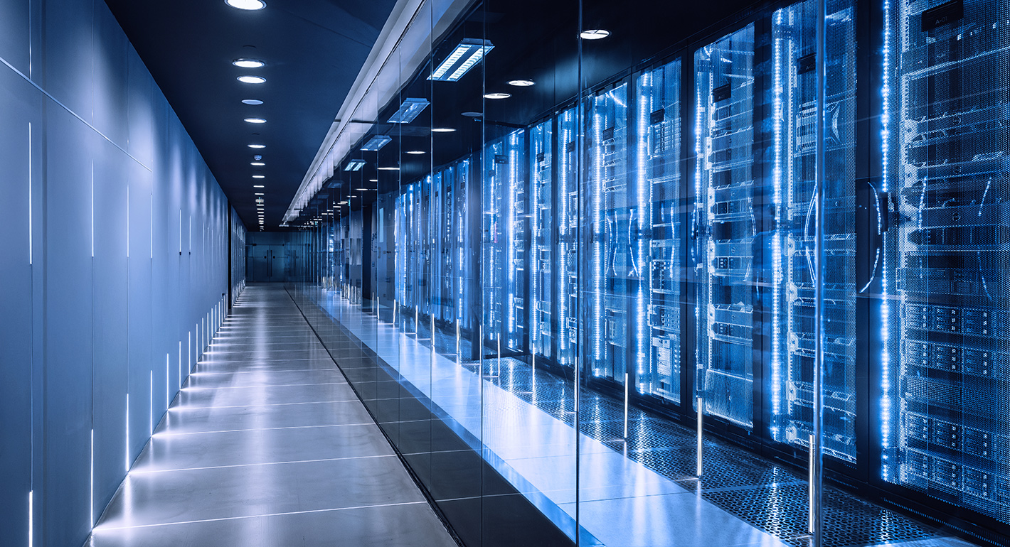 High-tech data center with server racks