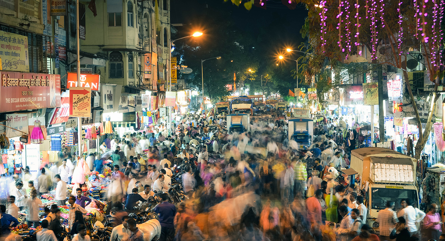 Crowd On Mumbai city street At night