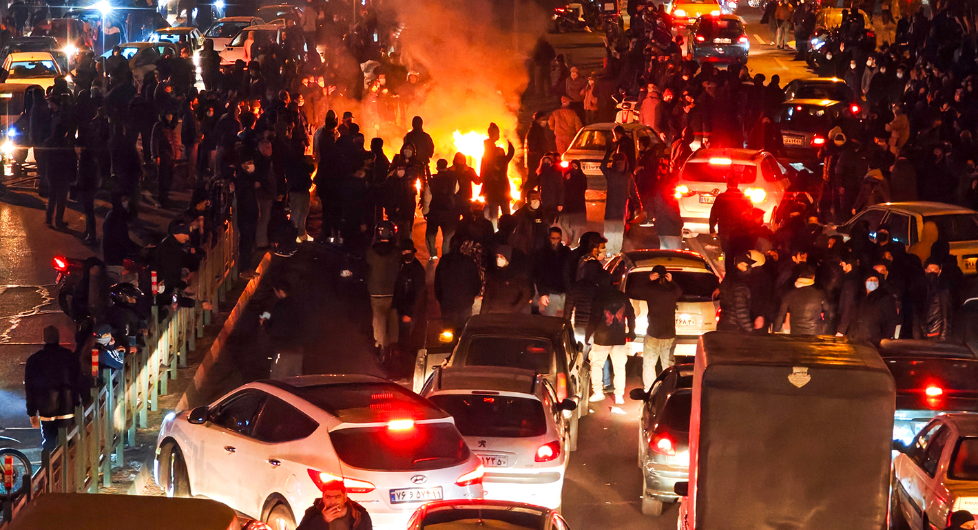 People gather during protest on January 8, 2026 in Tehran, Iran. 