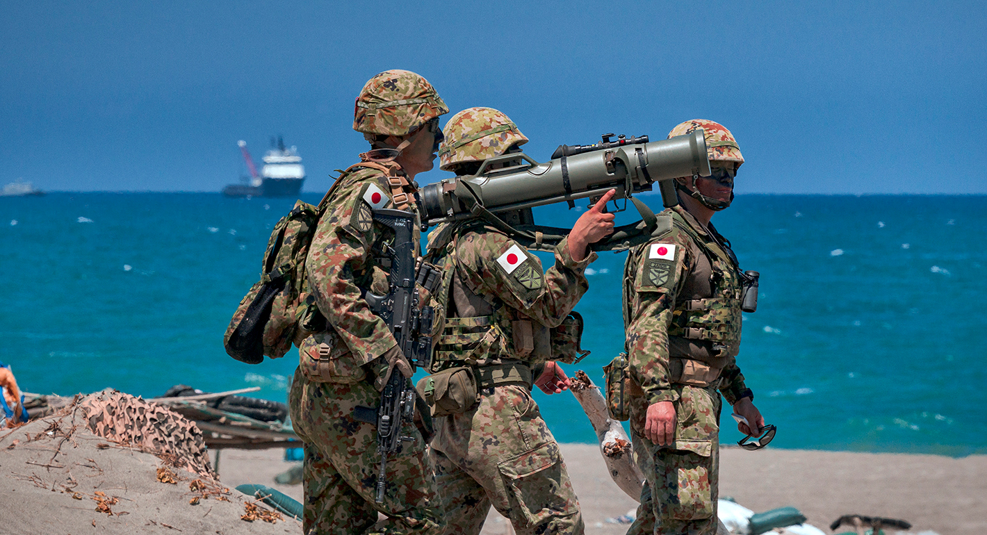 Japanese troops take part in a counter-landing live fire exercise as part of the annual Balikatan joint military drills on May 04, 2026 in Laoag, Ilocos Norte province, Philippines. 