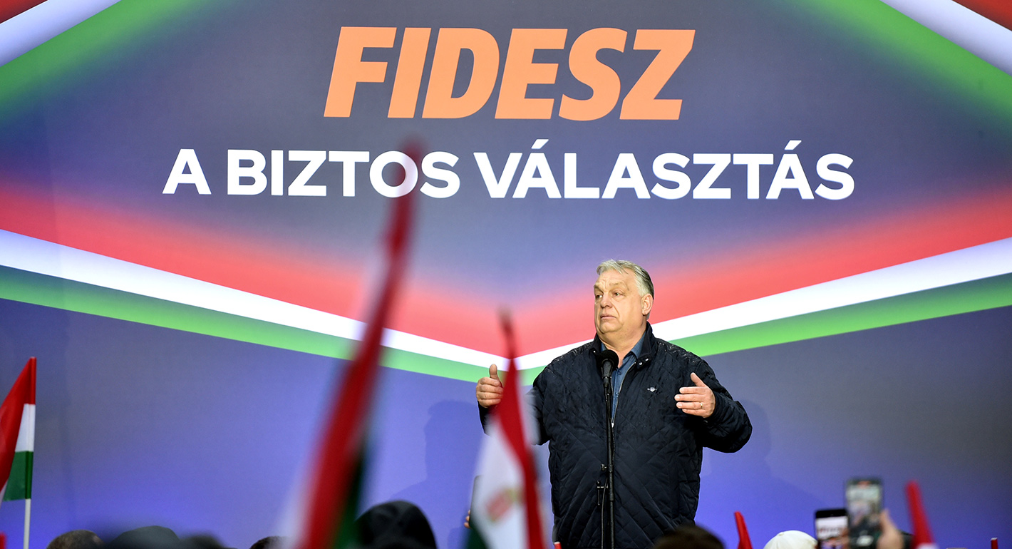 Viktor Orban, Prime Minister of Hungary, speaks during a campaign rally of the governing Fidesz Party in Pecel, Hungary, on March 28. The rally is part of the Prime Minister's nationwide campaign trail before the Hungarian General Election scheduled for April 12.