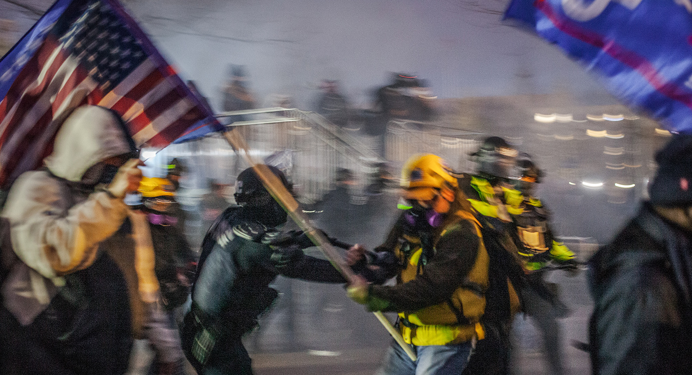 Capitol Police and MPD used physical force and tear gas to force the Trump supporters further away from the U.S Capitol, on January 06, 2021 in Washington, DC. 