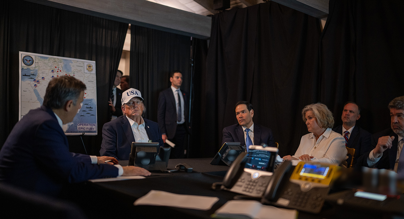 U.S. President Donald Trump (C) oversees "Operation Epic Fury" with (L-R) Central Intelligence Agency Director John Ratcliffe, U.S. Secretary of State Marco Rubio and White House Chief of Staff Susie Wiles at Mar-a-Lago on February 28, 2026 in Palm Beach, Florida. President Trump announced today that the United States and Israel had launched strikes on Iran targeting political and military leaders, as well as Iran’s ballistic missile and nuclear programs. (Photo by Daniel Torok/White House via Getty Images)
