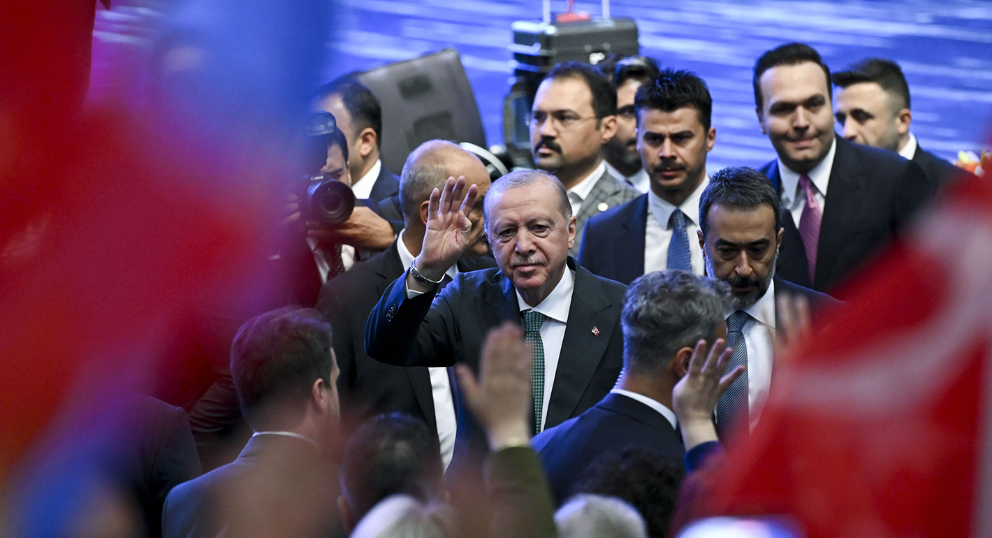 Turkish President and Leader of the Justice and Development (AK) Party Recep Tayyip Erdogan attends the AK Party Ankara Branch gathering at ATO Congresium in Ankara, Turkiye on June 22, 2026
