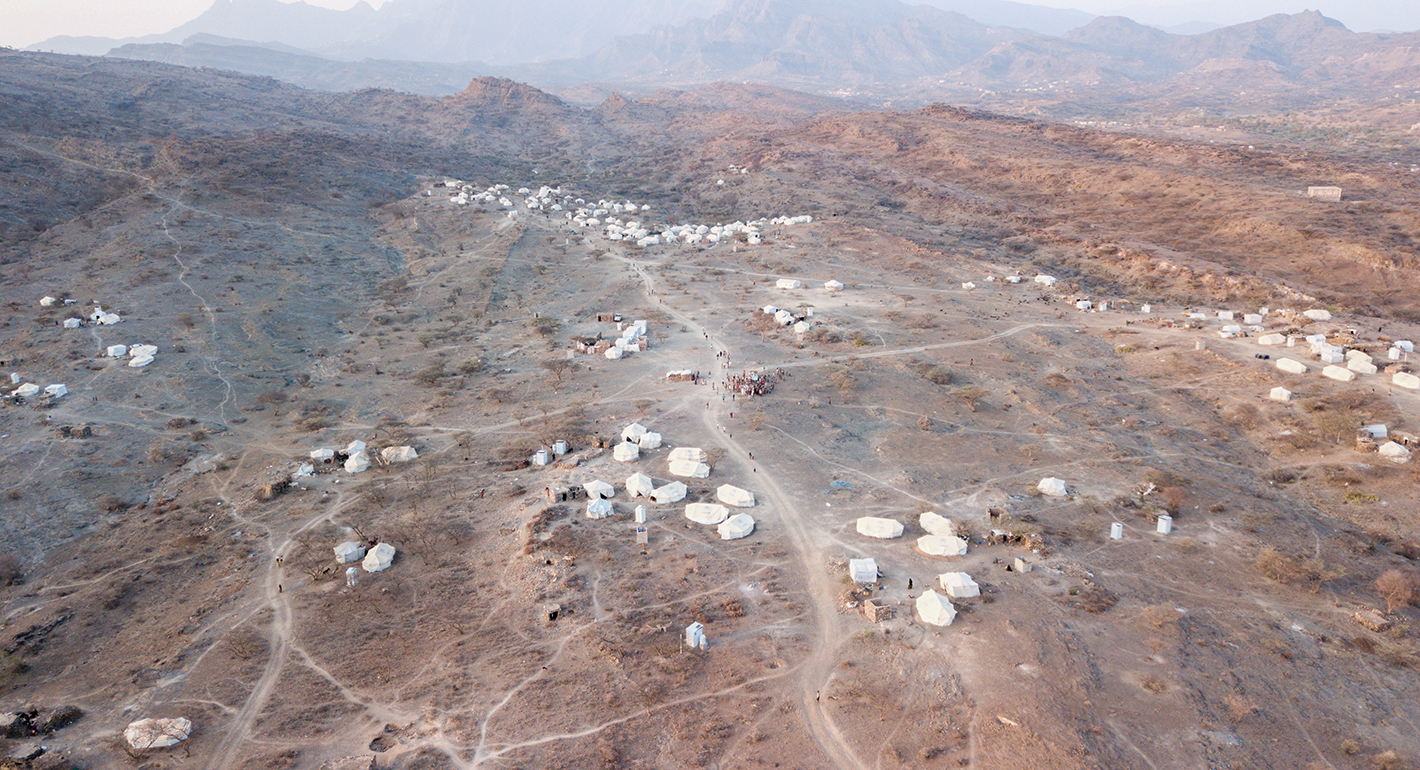 Aerial view of Yemeni refugee tents displaced by war