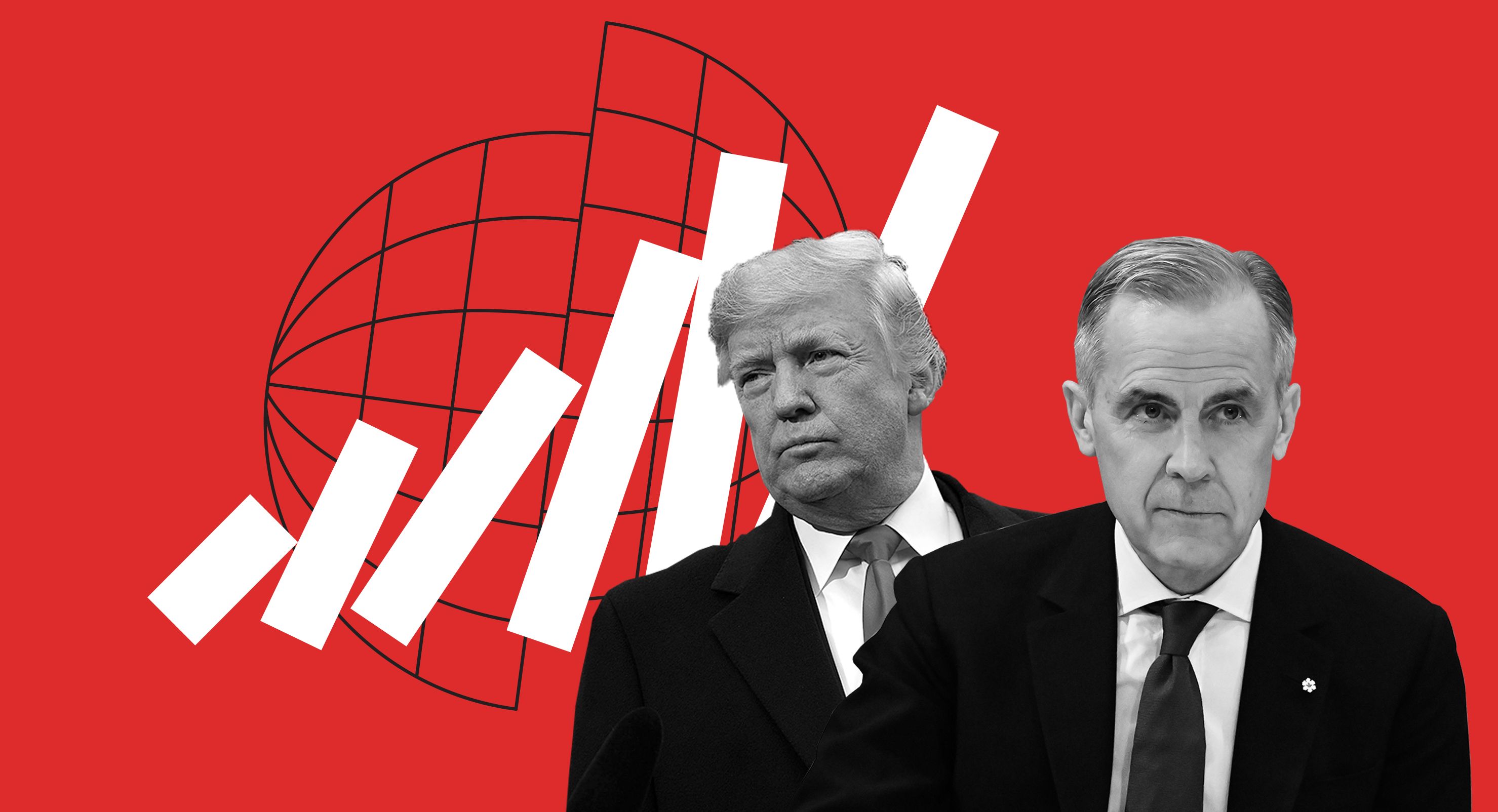 Trump and Carney on a red background