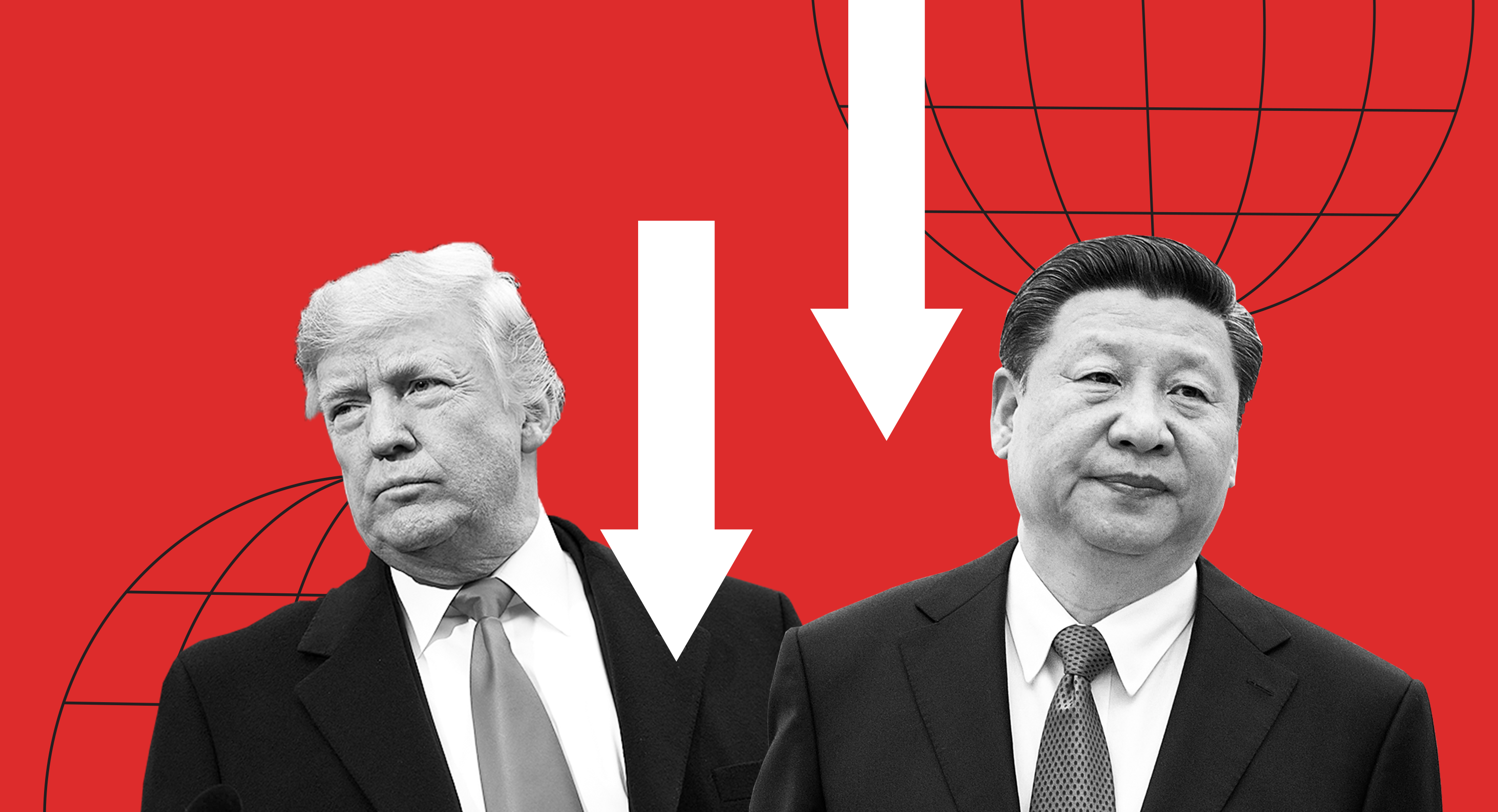 Trump and Xi on a red background
