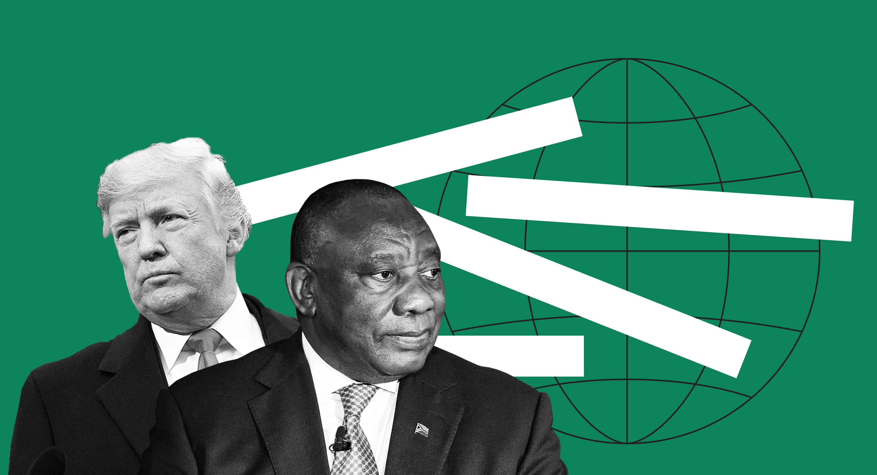 Trump and Ramaphosa on a green background
