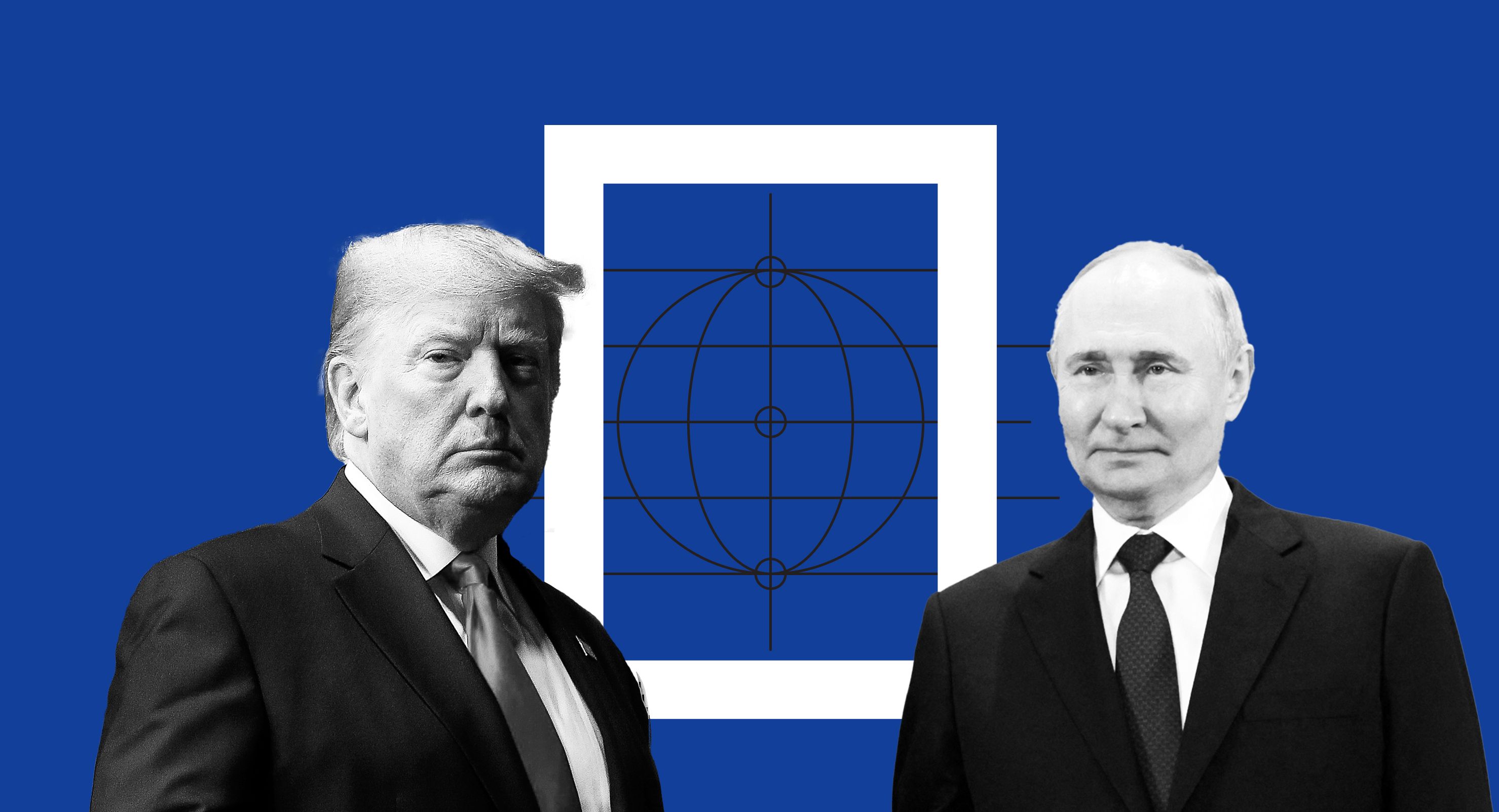 Trump and Putin on a blue background