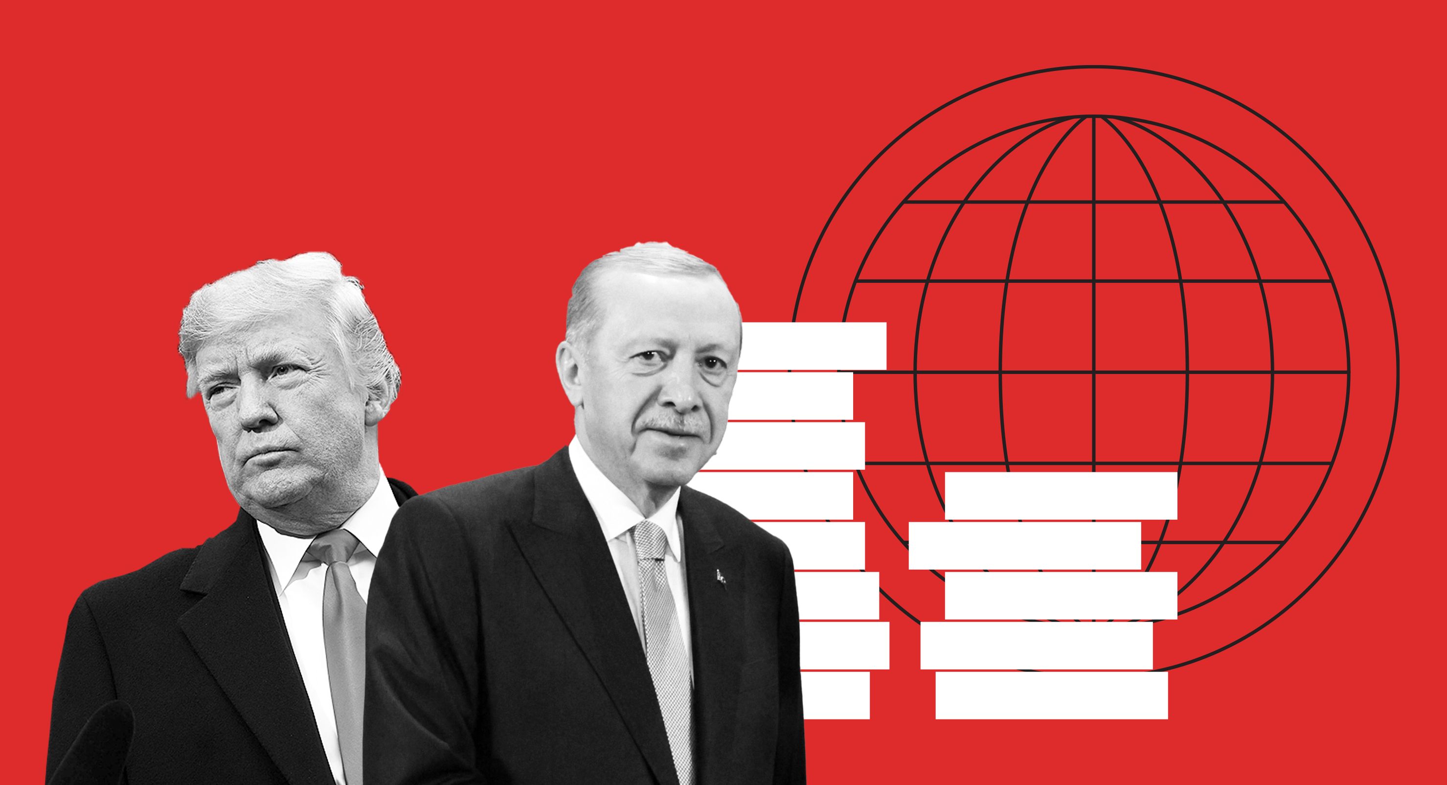 Trump and Erdogan on a red background