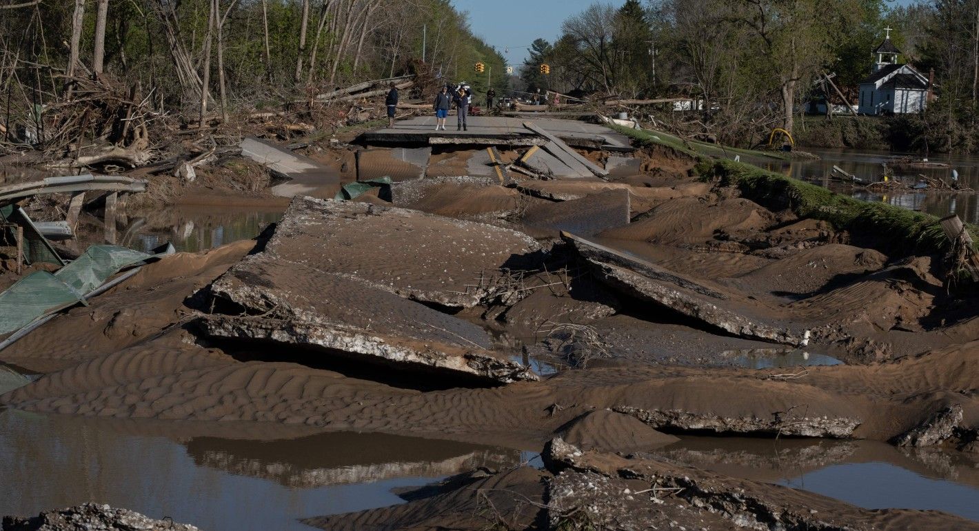destroyed road from a flood
