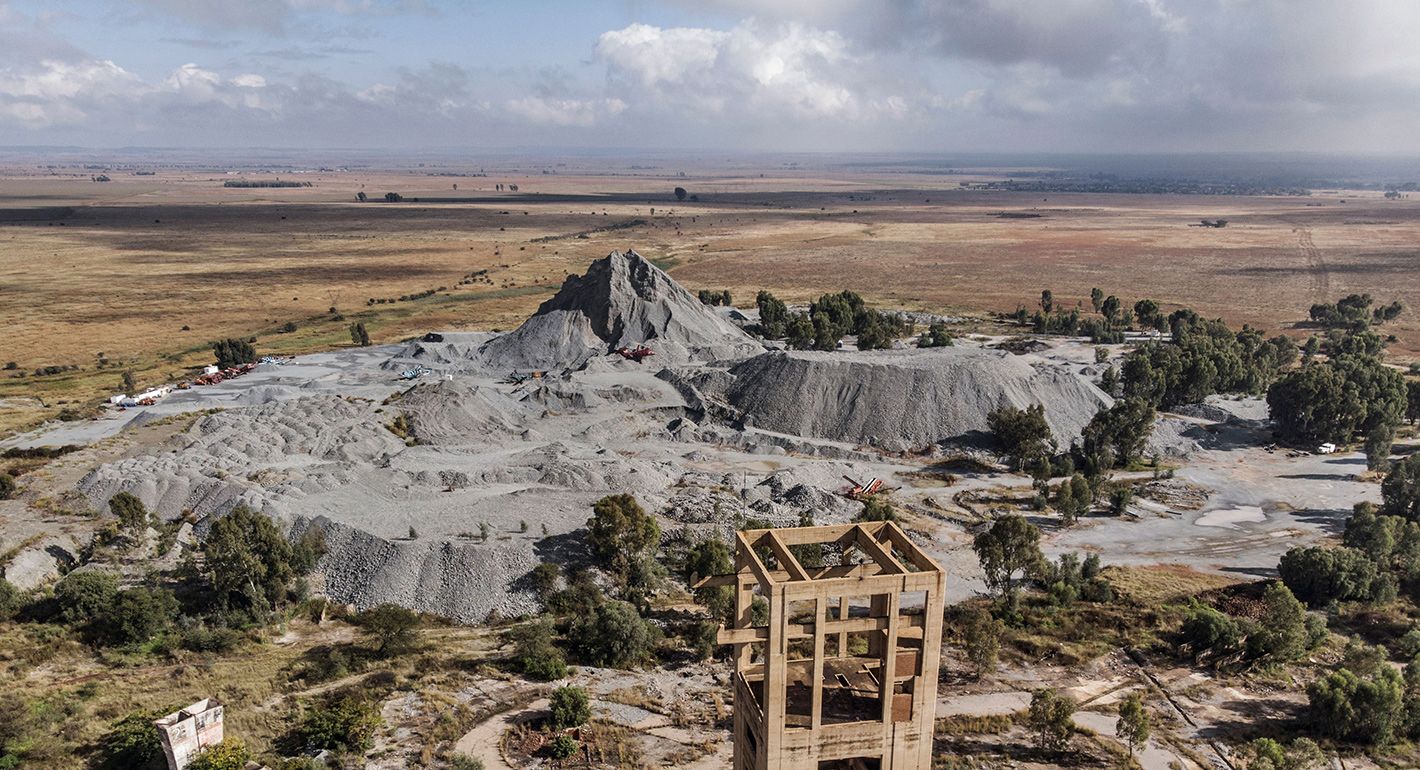 This aerial view taken on April 29, 2020, shows 'Africa's Best Mineral' quarry near Carletonville, some 40kms west of Johannesburg