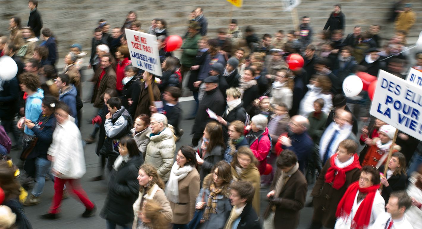 Anti-abortion demonstrators protest on January 22, 2012 in Paris, during the 8th march organised by anti-abortion associations 
