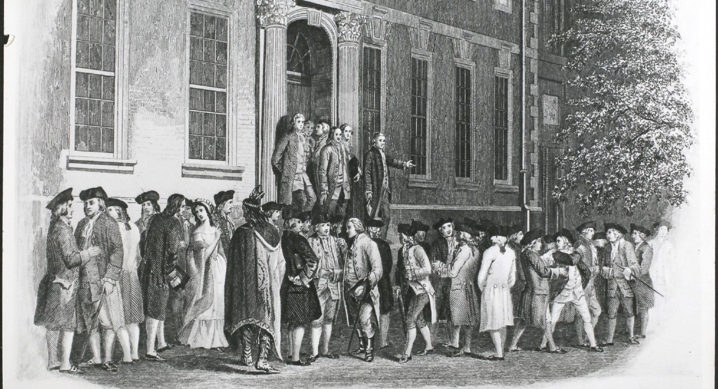 Image showing the announcement of the Declaration of Independence outside the State House in Philadelphia, Pennsylvania, in 1776.