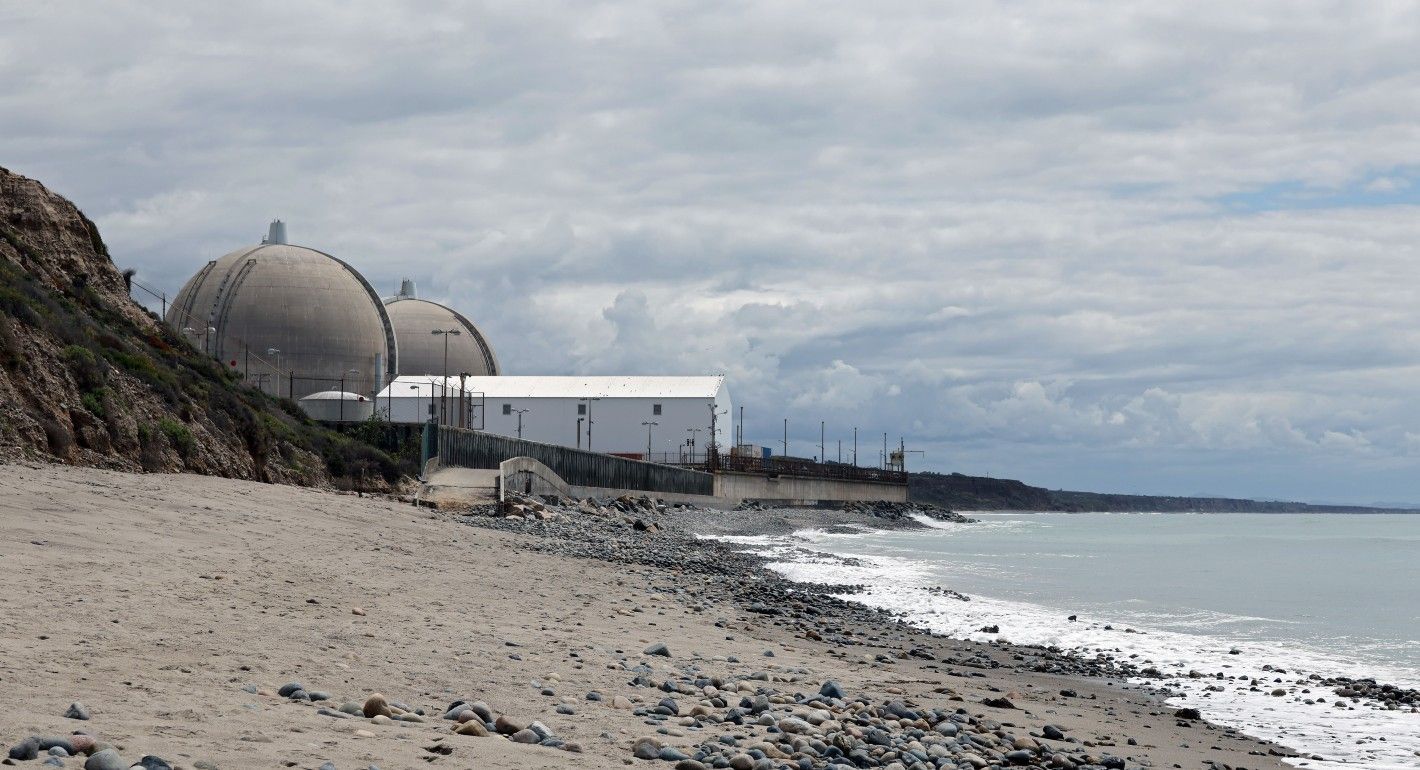 Nuclear power station next to a beach