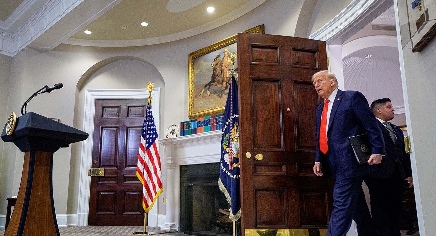U.S. President Donald Trump arrives to speak to members of the media in the Roosevelt Room of the White House on March 3, 2025 in Washington, DC.